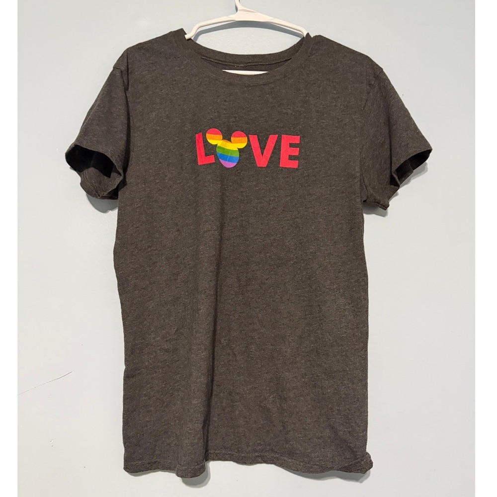 Disney SO Women's 2XL Gray Mickey Mouse Pride Rainbow Love Graphic T-Shirt 1553